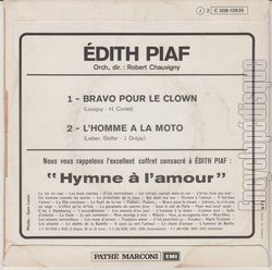 [Pochette de Bravo pour le clown / L’homme  la moto -  5 (dith PIAF) - verso]