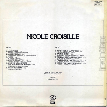 [Pochette de Il ne pense qu’ toi, La vie facile… (Nicole CROISILLE) - verso]