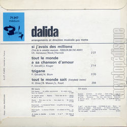 [Pochette de Si j’avais des millions (DALIDA) - verso]