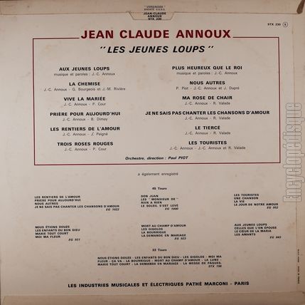 [Pochette de Les jeunes loups (Jean-Claude ANNOUX) - verso]