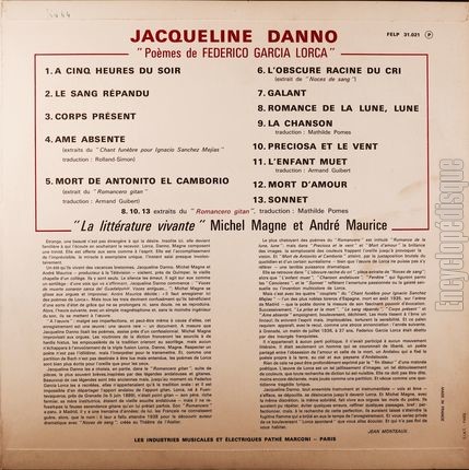 [Pochette de Pomes de Federico Garcia Lorca (Jacqueline DANNO) - verso]