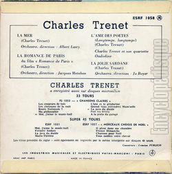 [Pochette de La mer (Charles TRENET) - verso]