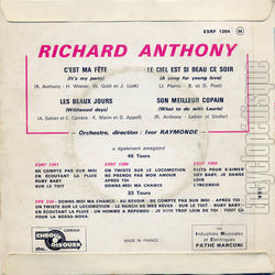 [Pochette de C’est ma fte (Richard ANTHONY) - verso]