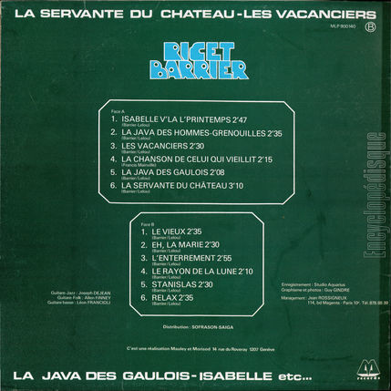 [Pochette de La servante du chteau, Les vacanciers, La java des gaulois… (RICET-BARRIER) - verso]