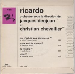 [Pochette de On n’oublie pas comme a (RICARDO) - verso]