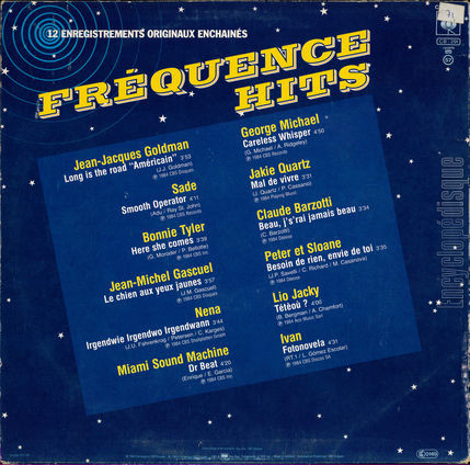 [Pochette de Frquence hits (COMPILATION) - verso]