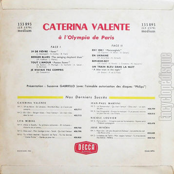 [Pochette de A l’Olympia de Paris (Caterina VALENTE) - verso]