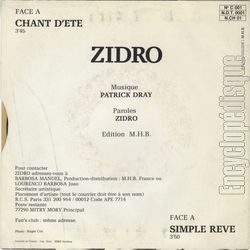 [Pochette de Simple rve (ZIDRO) - verso]