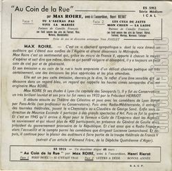 [Pochette de Au coin de la rue (Max ROIRE) - verso]