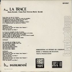 [Pochette de La trace (Alexandre BAREL) - verso]