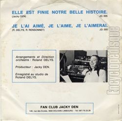 [Pochette de Elle est finie notre belle histoire (Jacky DEN) - verso]