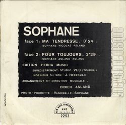 [Pochette de Ma tendresse (SOPHANE) - verso]