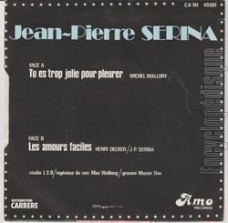 [Pochette de Tu es trop jolie pour pleurer (Jean-Pierre SERINA) - verso]