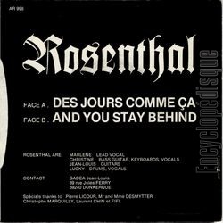 [Pochette de Des jours comme a (ROSENTHAL) - verso]