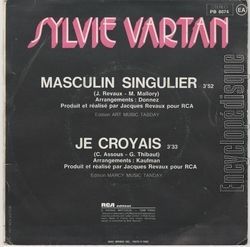 [Pochette de Masculin singulier (Sylvie VARTAN) - verso]