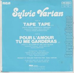 [Pochette de Tape tape (Sylvie VARTAN) - verso]