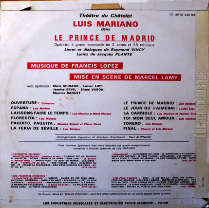 [Pochette de Le prince de Madrid (Luis MARIANO) - verso]