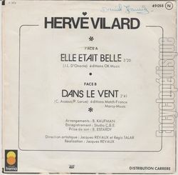 [Pochette de Elle tait belle (Herv VILARD) - verso]