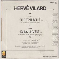 [Pochette de Elle tait belle (Herv VILARD) - verso]