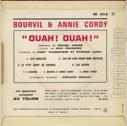 [Pochette de Extraits de l’oprette "Ouah ! Ouah !" (BOURVIL et Annie CORDY) - verso]