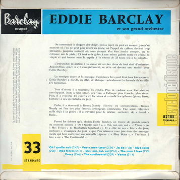 [Pochette de Oh ! quelle nuit, Ja da, Vas-y… (Eddie BARCLAY) - verso]