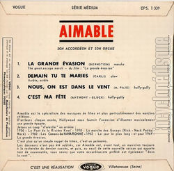 [Pochette de La grande vasion (AIMABLE) - verso]