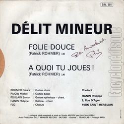 [Pochette de Folie douce /  quoi tu joues ! (DLIT MINEUR) - verso]