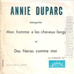 [Pochette de Mon homme a les cheveux longs / Des nanas comme moi (Annie DUPARC) - verso]