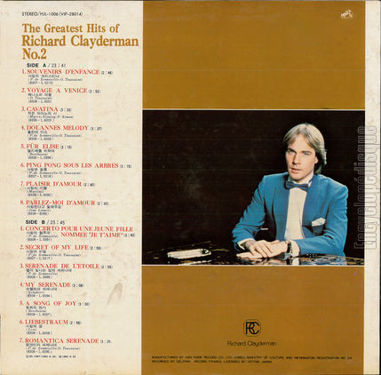 [Pochette de The greatest hits vol. 2 (Richard CLAYDERMAN) - verso]