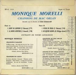 [Pochette de Chansons de Mac Orlan (Monique MORELLI) - verso]