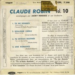 [Pochette de Tu me donnes (Claude ROBIN) - verso]