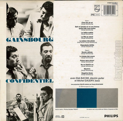 [Pochette de Confidentiel (Serge GAINSBOURG) - verso]