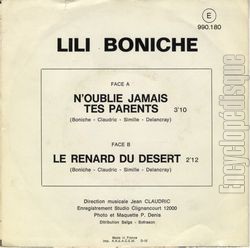 [Pochette de N’oublie jamais tes parents (Lili BONICHE) - verso]