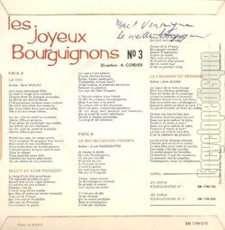 [Pochette de Le vin - n3 (Les JOYEUX BOURGUIGNONS) - verso]