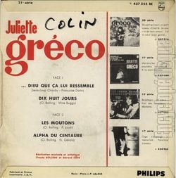 [Pochette de Alpha du centaure (Juliette GRCO) - verso]