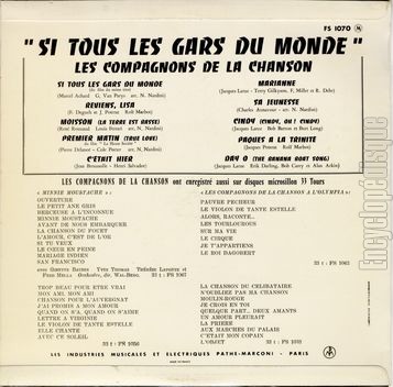 [Pochette de Si tous les gars du monde (Les COMPAGNONS DE LA CHANSON) - verso]