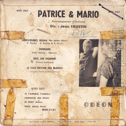 [Pochette de Arrivederci Roma (PATRICE et MARIO) - verso]