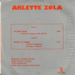 [Pochette de Tu dois vivre (Arlette ZOLA) - verso]