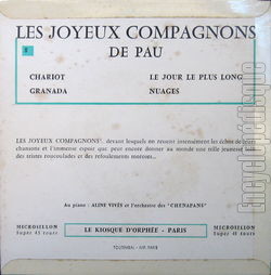 [Pochette de Chansons modernes rythmes varits (Les JOYEUX COMPAGNONS DE PAU) - verso]