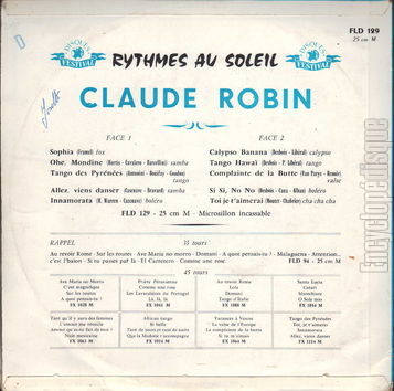 [Pochette de Rythmes au soleil - n 2 (Claude ROBIN) - verso]