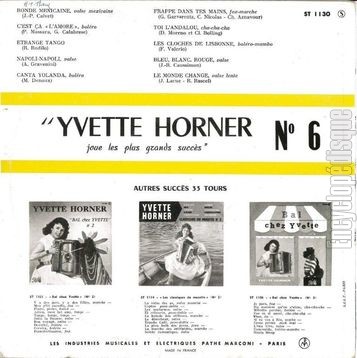 [Pochette de Joue ses plus grands succs (n 6) (Yvette HORNER) - verso]