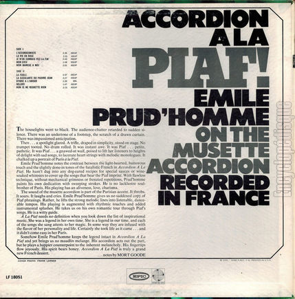 [Pochette de Accordion a la Piaf ! (mile PRUD’HOMME) - verso]