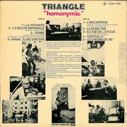 [Pochette de Homonymie (TRIANGLE) - verso]