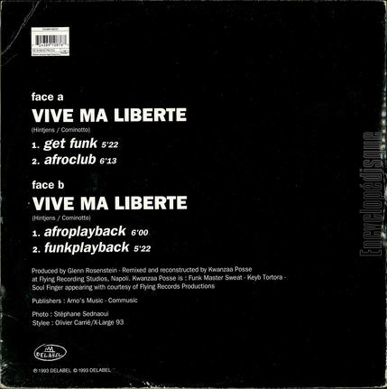 [Pochette de Vive ma libert (ARNO) - verso]