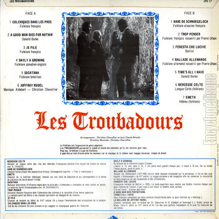 [Pochette de Premier album (Les TROUBADOURS) - verso]