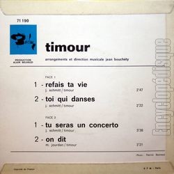 [Pochette de Refais ta vie (TIMOUR) - verso]