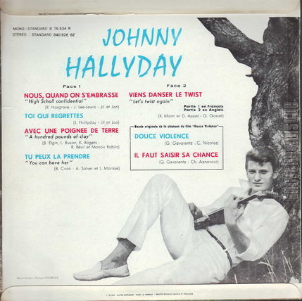 [Pochette de Viens danser le twist, Douce violence, Il faut saisir sa chance… (Johnny HALLYDAY) - verso]