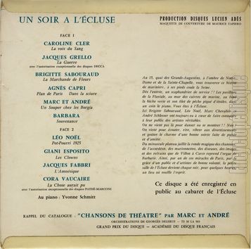 [Pochette de Un soir  l’cluse (COMPILATION) - verso]