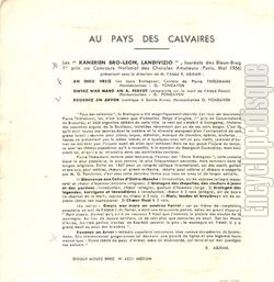 [Pochette de Au pays des calvaires (Les KANERIEN BRO-LEON) - verso]