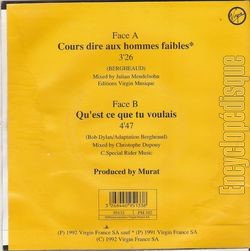 [Pochette de Cours dire aux hommes faibles (Jean-Louis MURAT) - verso]